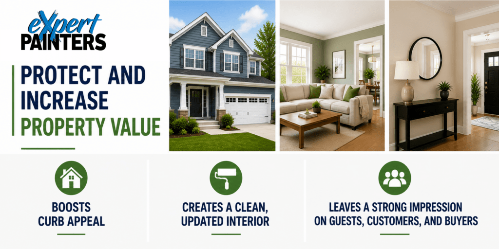 PAINTING THE INTERIOR AND EXTERIOR OF YOUR HOME INCREASES YOUR PROPERTY VALUE